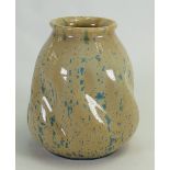 Ruskin Pottery Art Vase: Speckled blue on cream body, (nip to upper rim) height 15cm.
