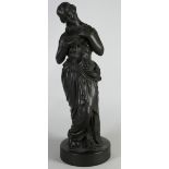 20th Century Wedgwood black Basalt figure of a lady holding a shell: Height 33cm