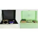 A good collection of vintage costume jewellery: Including 2 jewellery boxes containing silver rings,
