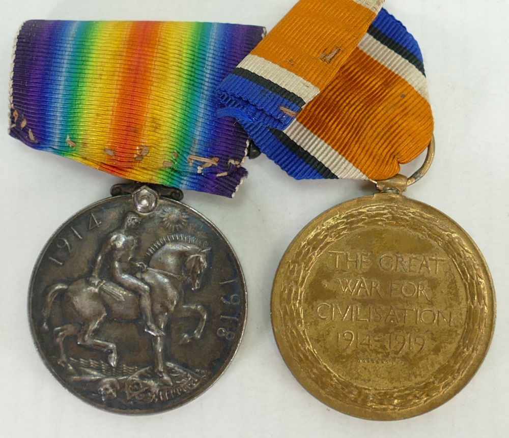 WWI British War & Victory medal pair: 44421 Pte A Flacker Suffolk Regt. - Image 2 of 2