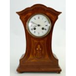 Art Nouveau Mahogany inlaid Mantle clock: h33 x w22cm.