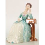 Royal Doulton prototype figure of lady in a floral dress: Seated by a pedestal,