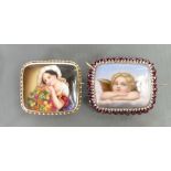 19th century continental porcelain hand painted brooches: One painted with an Indian lady with