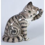 Beswick cat scratching it's ear: Model 1877 in grey Swiss roll Colourway.