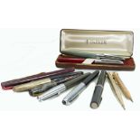 A collection of vintage Fountain pens: Including Parker, Cellon rolled gold pencil,
