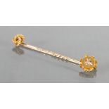 Antique gold tie pins: One 15ct diamond set pin, and another 9ct pin, 2.7 grams.