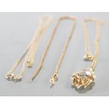 9ct gold necklace & pendant set with a white stone and two 9ct gold necklaces: 5.8 grams.