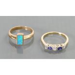 9ct gold ladies ring set with opal stone and another yellow metal ladies ring set with semi