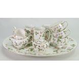 Wedgwood tea set in the Wild Strawberry design: Including cups, saucers, mugs, large oval platter,