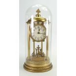An early 20th century 365 day brass Mantle clock with circular Arabic dial in a glass dome,
