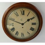 19th century Oak cased School clock: Single fusee on wire movement, diameter 40cm.