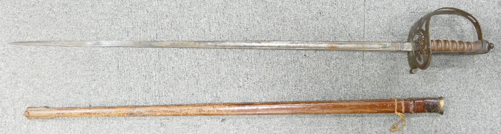 British 1854 Pattern Coldstream Guards Officers Sword: In leather scabbard, - Image 3 of 3