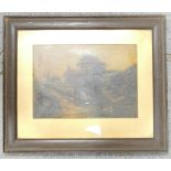 Victorian Oil painting on canvas of farmer in farmyard scene: Illegible signature, in oak frame,