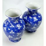 Pair of Chinese blue & white Porcelain vases: Decorated with Prunus, height 23cm.