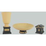 Wedgwood Library series Jasperware items: Including pedestal vase, inkwell & cover and footed dish,