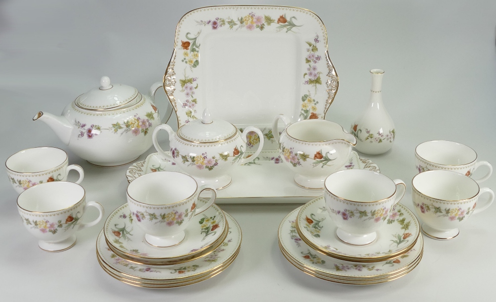 Wedgwood Tea Set in The Mirabelle pattern to include: Sandwich platters, cups saucers, teapot. - Image 2 of 3