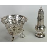 Silver sugar sifter and silver basket: Overall weight 231 grams.