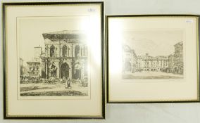 Francis Dodd two etchings Bologna & Carara: Original TJ Gidden & Charles Jackson labels to reverse,