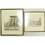 Francis Dodd two etchings Bologna & Carara: Original TJ Gidden & Charles Jackson labels to reverse,