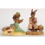 Royal Doulton prototype pair of Bunnykins colourway figures: Diver and Mermaid,
