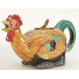 Minton Majolica model of a Cockerel Teapot: Archive series, height 13cm.