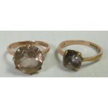 9ct gold ladies dress rings both set with single clear stones, 5.7 grams.