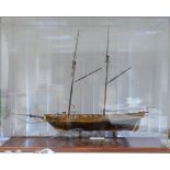 Mid 20th century English handmade wooden model of a sailing ship: "THe Harvey 1847" in perspex