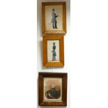 Watercolour of a Naval Officer & 2 x Silhouettes: Watercolour depicting mid 19th century naval