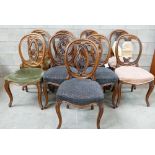 Set of 8 Victorian Walnut Cabriole legged Dining chairs: (4 of the chairs are in need of repair).