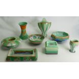 A collection of Shelley Harmony drip and branded items: To include lidded cigarette box, ashtray,