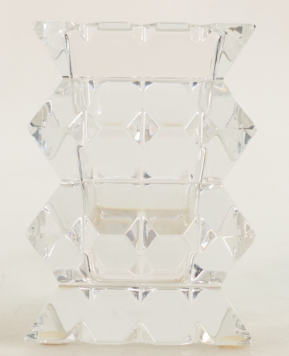 Baccarat vintage crystal square vase: Etched mark to base and label, height 11cm.