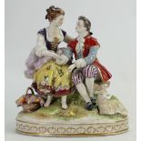 Dresden Porcelain Figure Group: Crown Mark Volkstedt (damage noted to hand of both figures) height