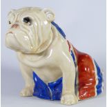 Royal Doulton model of a Bulldog draped in a Union Jack Flag: Height 15cm (damaged).