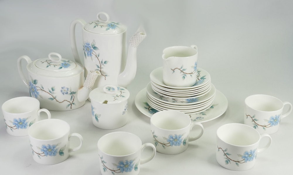 Wedgwood tea & coffee ware in the Peony design to include: Part coffee set, part tea set etc.