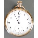 9ct gold pocket watch: With top winder and double cased,