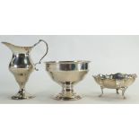 Silver sugar bowl, cream jug & Bon Bon dish: Gross weight 205.7g. Clear mid 20th century hallmarks.