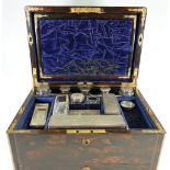 Victorian Coromandel wood ladies Vanity & Jewellery box: Brass bound and inlaid with silver topped