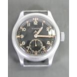 Timor WWII military wristwatch: Stainless steel case with the back plate marked with broad arrow