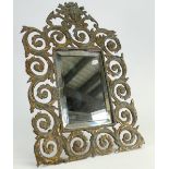 Mid 19th century decorative gilded brass table Mirror with original glass plate: Marked W.