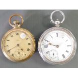 19th century silver English lever pocket watch and a gold plated 1930s pocket watch.