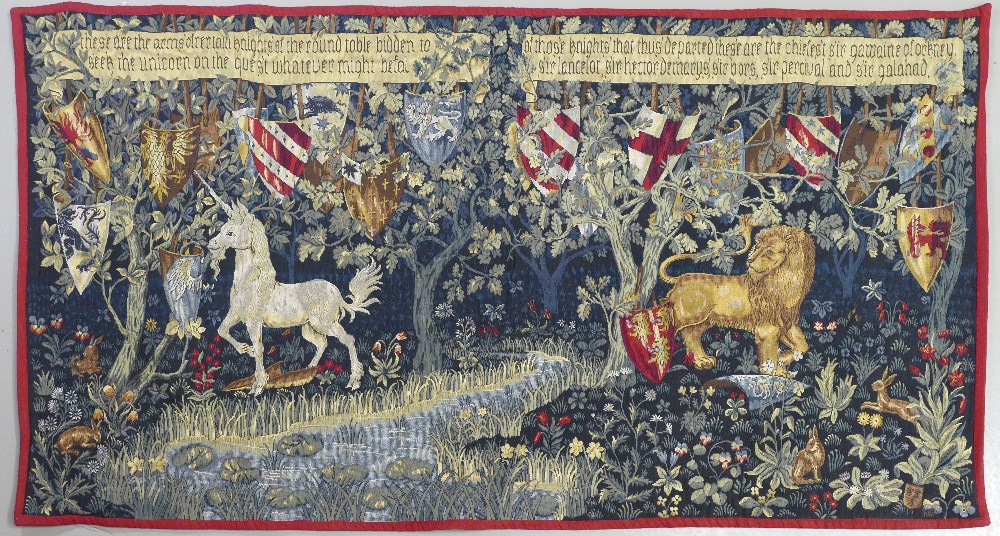 French high quality wall hanging tapestry: Depicting heraldic scene.