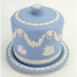 Wedgwood blue & white jasperware large cheese dish & cover: height 20cm.