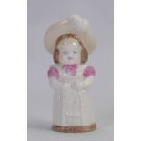 Royal Worcester candle snuffer as a girl in a feathered hat: Height 8.5cm.