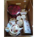 A mixed collection of Royal Albert Old Country Roses items: Teapot, milk jug and sugar bowl etc.