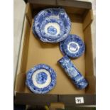 A collection of blue & white George jones abbey patterned items: to include dishes, open veg dish,