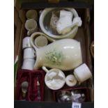 A mixed collection of items to include: decorative large jug, shaving set etc.