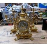 20th Century Brass Garniture Set; height of clock 36cm