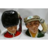 Royal Doulton large character jugs Guardsman: D6755 together with the Busker D6767 (2)