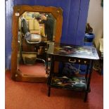 A vintage Oriental lacquered musical side table: together with an oak framed hall mirror (81cm x