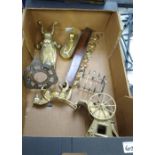 A mixed collection of items to include brass iron stands, horse and cart etc.